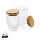 Verslo dovanos: (en:Double wall borosilicate glass with bamboo lid 350ml 2pc set)