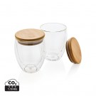 Verslo dovanos: (en:Double wall borosilicate glass with bamboo lid 250ml 2pc set)