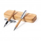 Reklaminė atributika su logotipu (Bamboo writing set, ball pen and roller ball pen)