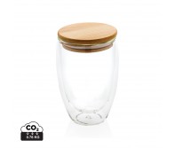 Verslo dovanos: (en:Double wall borosilicate glass with bamboo lid 350ml)