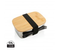 Verslo dovanos: (en:Stainless steel lunchbox with bamboo lid and spork)