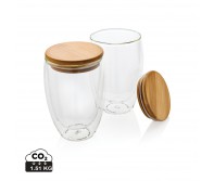 Verslo dovanos: (en:Double wall borosilicate glass with bamboo lid 350ml 2pc set)
