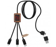 Reklaminė atributika: SCX.design C38 3-in-1 rPET light-up logo charging cable with squared wooden casing