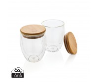Verslo dovanos: (en:Double wall borosilicate glass with bamboo lid 250ml 2pc set)