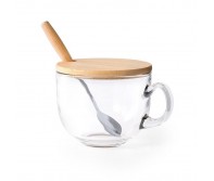 Reklaminė atributika su logotipu (Glass mug 420 ml with spoon and lid)
