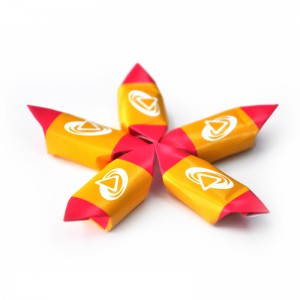 Kieti vaisiniai saldainiai su logotipu (popierėliuose)