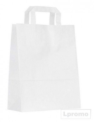 Kraft balti popieriniai maišeliai su plokščiomis rankenomis, 260x300 mm