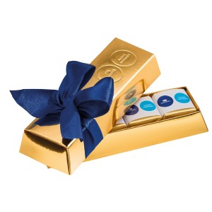 Aukso luito formos šokolado dėžutė su Jūsų reklama