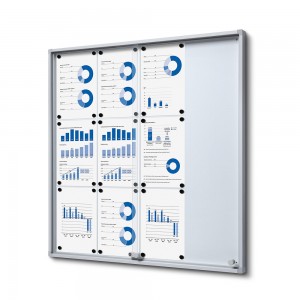 Vidinė užrakinama vitrina su stumdomomis durimis, plona, su apsauginiais kampais, 12 x A4.
