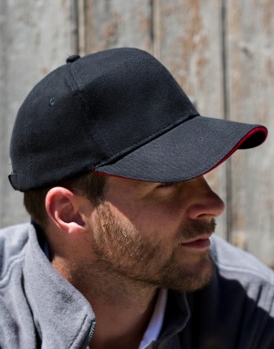 Šiauštos medvilnės kepuraitė su kontrastingos spalvos įsiuvu snapelyje, Result Headwear RC025P