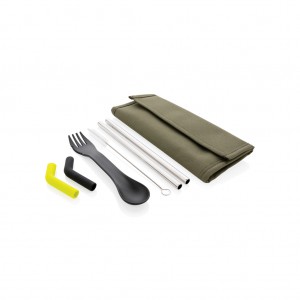 Verslo dovanos: (en:Tierra 2pcs straw and cutlery set in pouch)