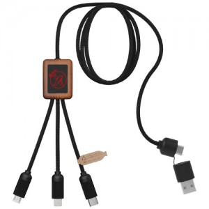 Reklaminė atributika: SCX.design C38 3-in-1 rPET light-up logo charging cable with squared wooden casing