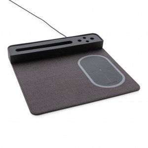 Air mouse kilimėlis su 5 W belaidžiu įkrovimu ir USB, juodos spalvos
