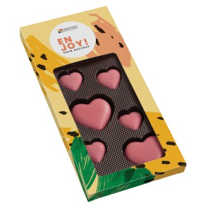 Rožinės šokoladinės širdelės dėžutėje su Jūsų reklama