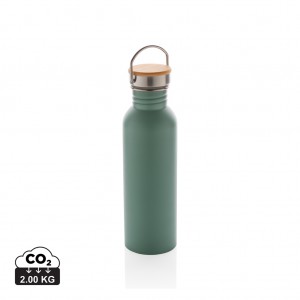 Verslo dovanos: (en:Modern stainless steel bottle with bamboo lid)