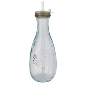 „Polpa“ perdirbto stiklo butelis su šiaudeliu