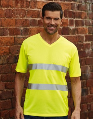Vyriški fluorescenciniai labai šviesūs T-marškinėliai su V formos kaklo iškirpte