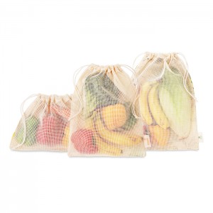 Medvilninių maišelių vaisiams ir daržovėms rinkinys (be popierinės įmautės), komplektas 3 vienetai