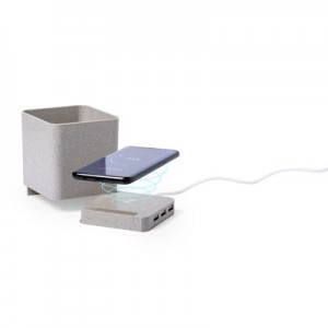 Kviečių šiaudų belaidis įkroviklis 5W, USB Hub 2.0, rašiklio laikiklis