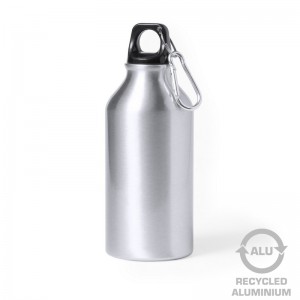 Reklaminė atributika su logotipu (Recycled aluminium sports bottle 400 ml with carabiner clip)