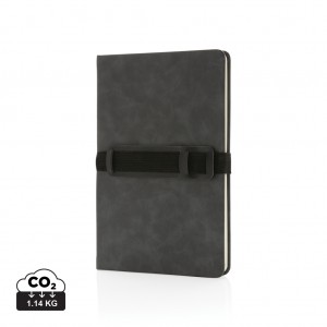 Verslo dovanos: (en:Deluxe hardcover PU notebook A5 with phone and pen holder)
