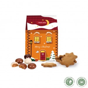 Imbieriniai sausainiai namelio formos saldumynų dėžutėje su Jūsų reklama