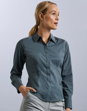 Ladies LS Fitted Poplin Shirt. Moteriški marškiniai, Russell Collection 0R924F0
