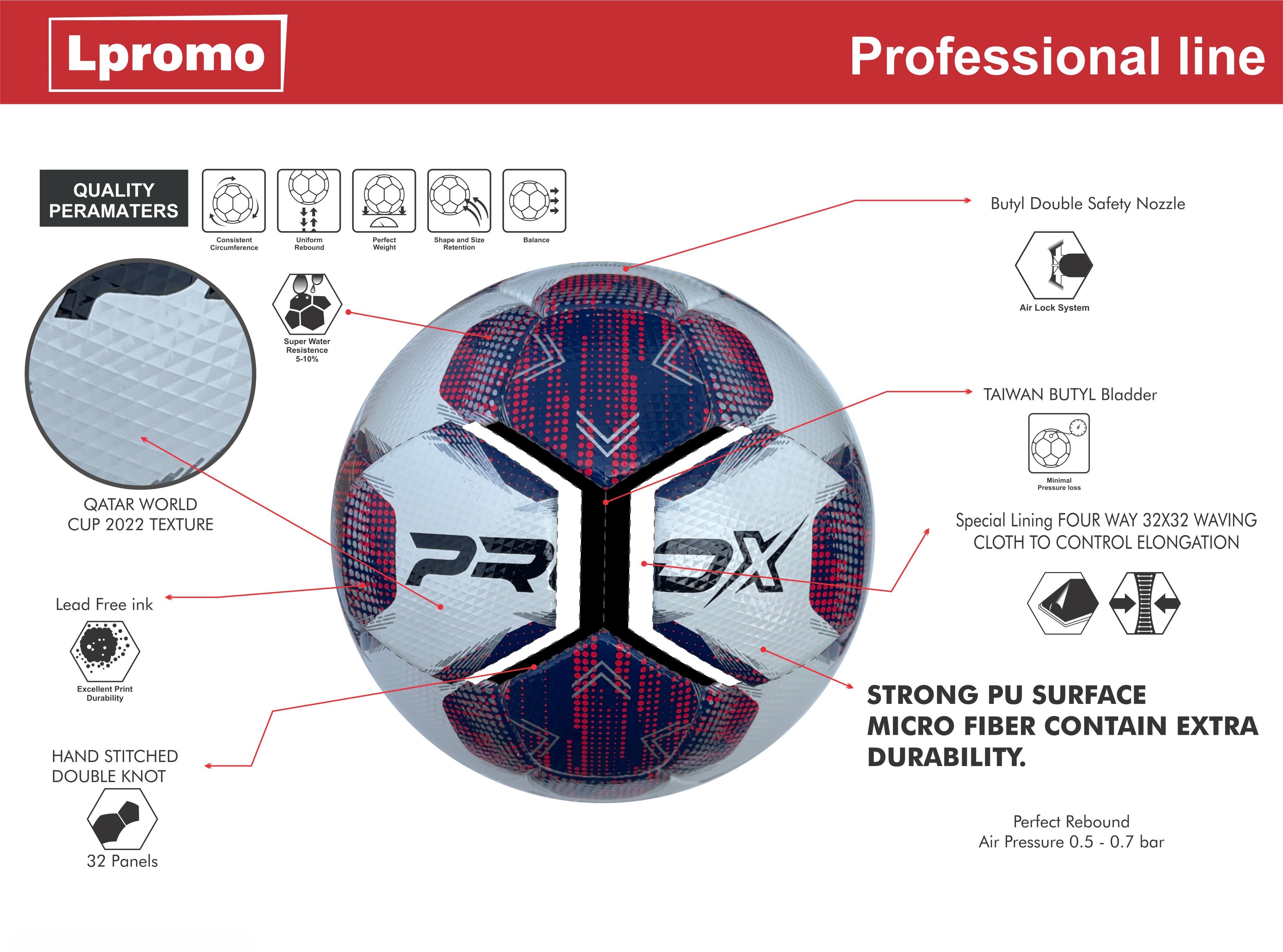 Professional futbolo kamuolys detalė