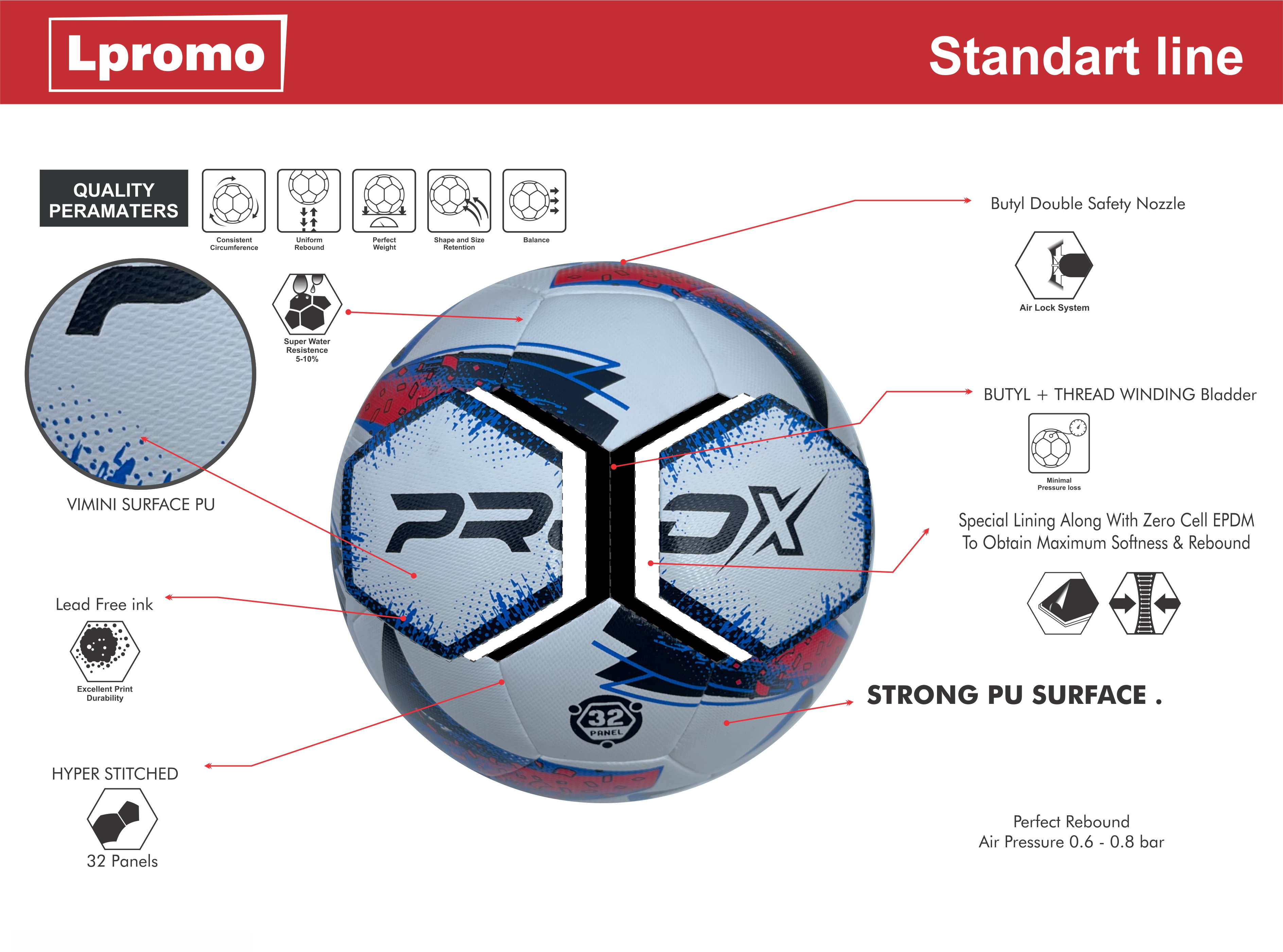 Premium futbolo kamuolys detalė
