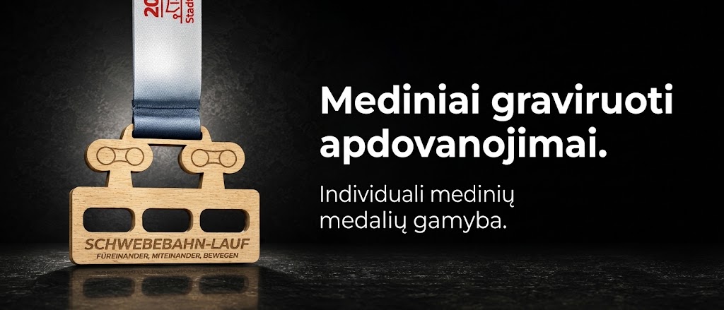 Mediniai medaliai su graviravimu ir individualia juostele